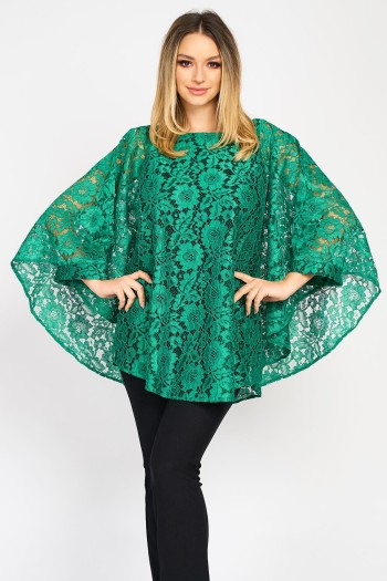 Bluză cu manșetă, din dantelă verde