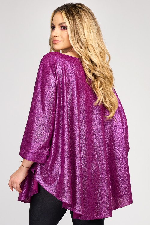 Bluza cu manseta din lurex stralucitor fuchsia