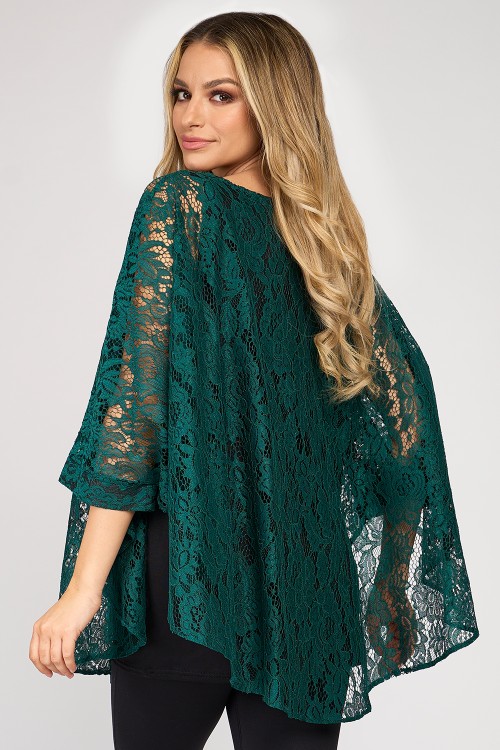 Bluza cu manseta din dantela verde inchis