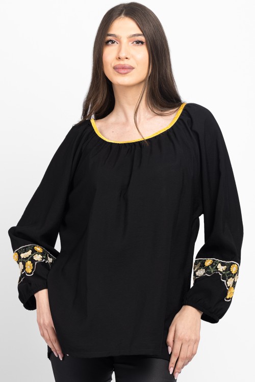 Bluza tip ie cu broderie galbena 