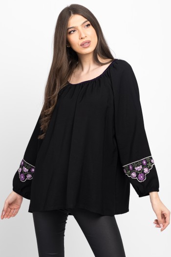 Bluza tip ie cu broderie mov