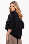 Tricou din bumbac negru cu funda decorativa 