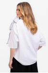Tricou din bumbac alb cu funda decorativa