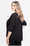 Tricou din bumbac negru cu floare alba
