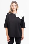 Tricou din bumbac negru cu floare alba