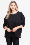 Tricou din bumbac negru cu accesoriu din pietricele