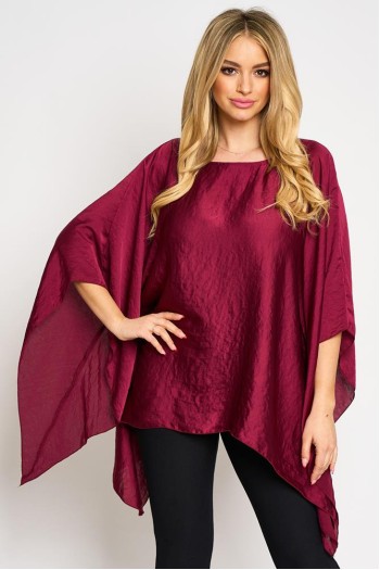Bluza cu maneca clopot din satin bordo