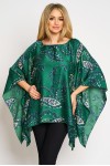 Bluza cu maneca clopot din satin verde imprimat