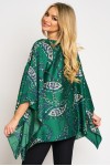 Bluza cu maneca clopot din satin verde imprimat