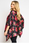 Bluza cu maneca clopot din satin negru cu trandafiri rosii