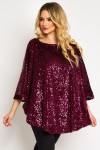 Bluza cu manseta din catifea bordo cu paiete