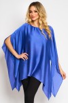 Bluza cu maneca clopot decupata, din voal peliculizat albastru electric