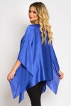 Bluza cu maneca clopot decupata, din voal peliculizat albastru electric