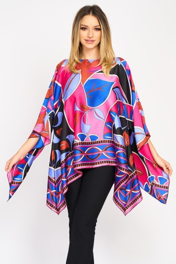 Bluză cu mâneca clopot din satin, imprimeu abstract