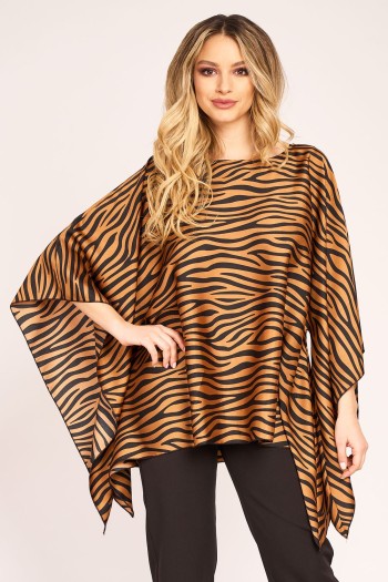 Bluza cu imprimeu zebra si aspect satinat maro
