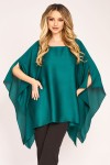 Bluza cu maneca clopot decupata, din voal peliculizat verde 