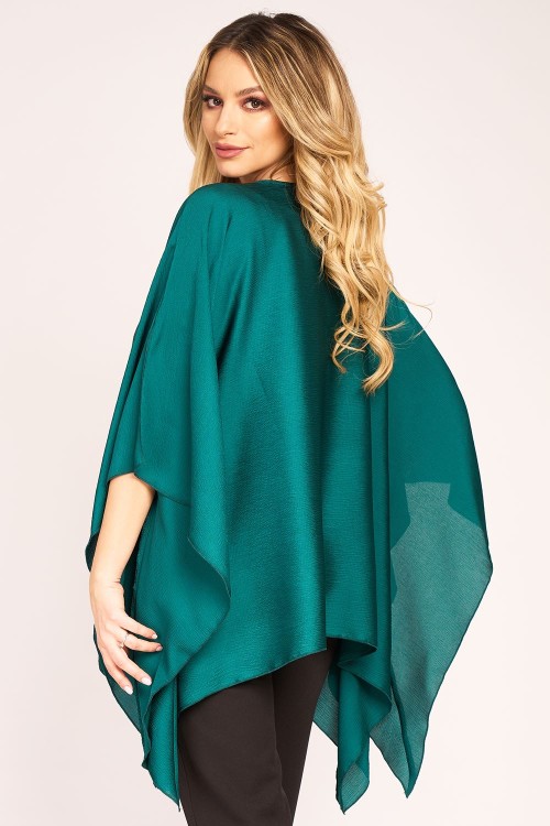 Bluza cu maneca clopot decupata, din voal peliculizat verde 