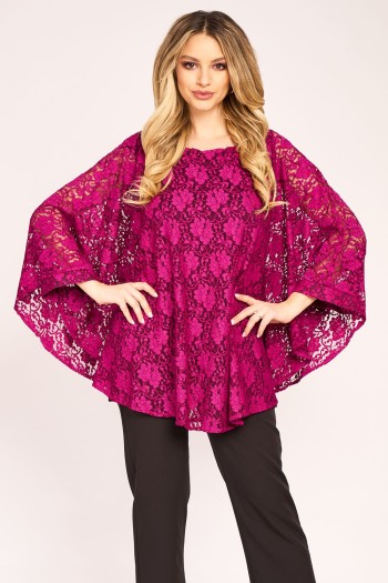 Bluza cu manseta din dantela magenta