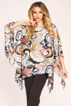 Bluza cu maneca clopot din satin, imprimeu arabesc pe fond bej