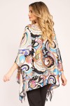 Bluza cu maneca clopot din satin, imprimeu arabesc pe fond bej