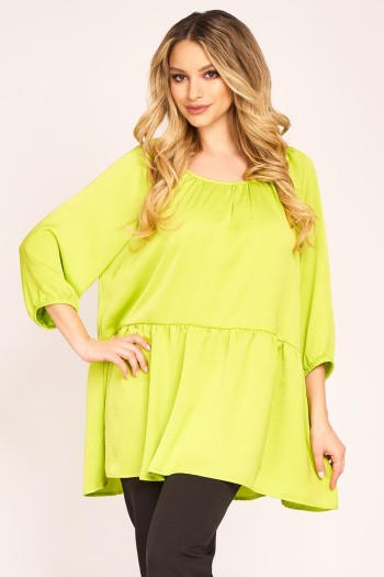 Bluza baby doll din satin verde neon