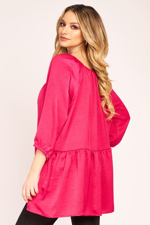 Bluza baby doll din satin fucsia