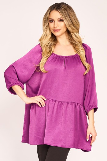 Bluza baby doll din satin violet 