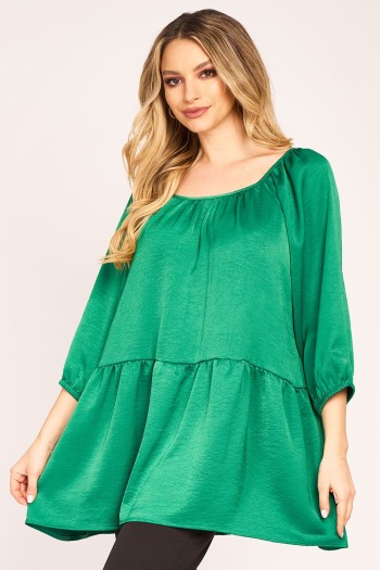 Bluza baby doll din satin verde