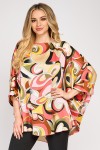 Bluza cu manseta din satin, imprimeu abstract