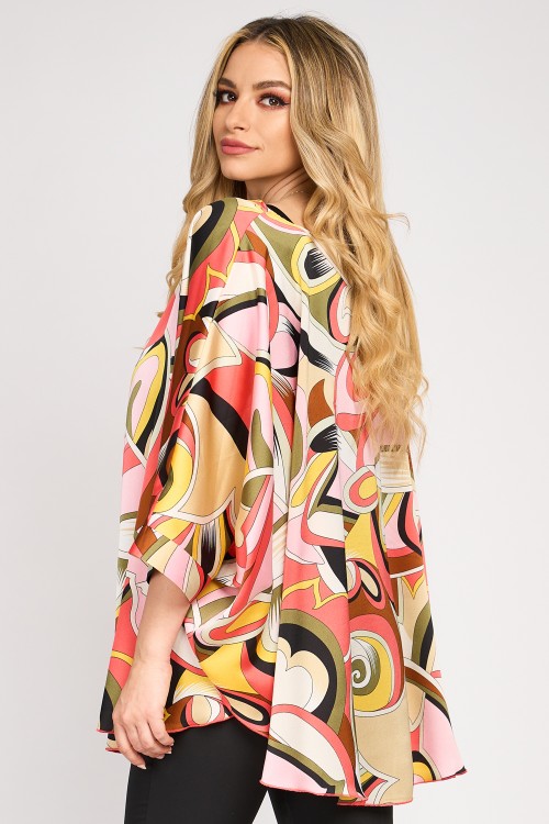 Bluza cu manseta din satin, imprimeu abstract
