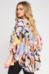 Bluza cu manseta din satin, imprimeu abstract pastel