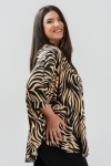 Bluza cu manseta din satin animal print bej 
