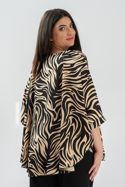 Bluza cu manseta din satin animal print bej 