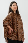 Bluza cu manseta din satin animal print maro