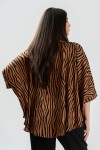 Bluza cu manseta din satin animal print maro