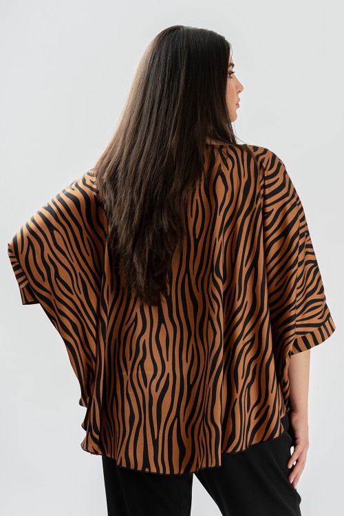 Bluza cu manseta din satin animal print maro