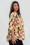 Bluza cu manseta din satin cu flori in culori pastel