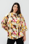 Bluza cu manseta din satin cu flori in culori pastel