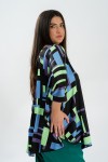 Bluza cu manseta din satin imprimeu cu patratele 
