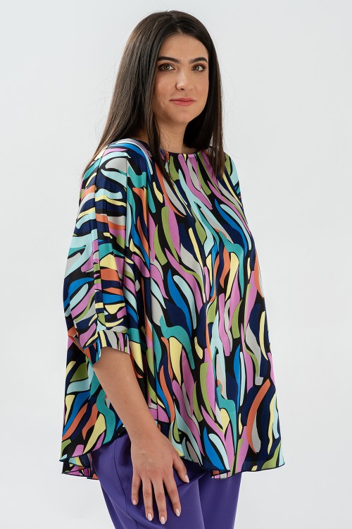 Bluza cu manseta din satin multicolor 