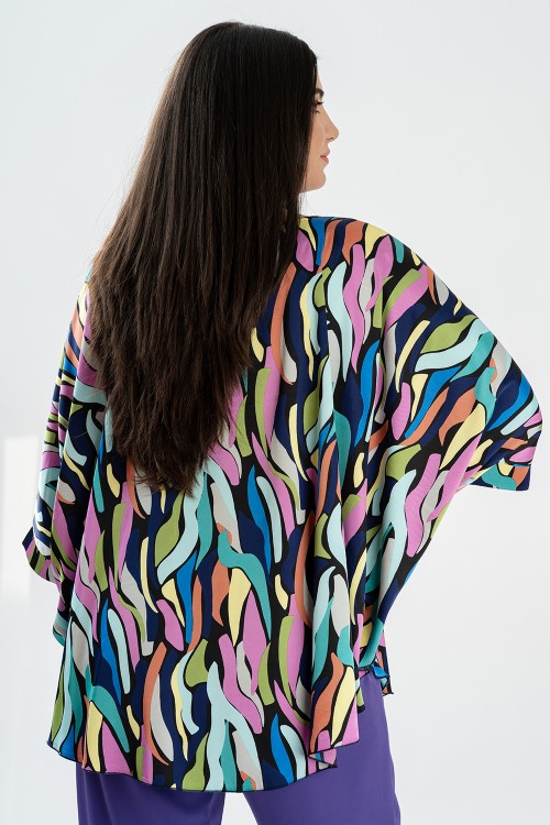 Bluza cu manseta din satin multicolor 
