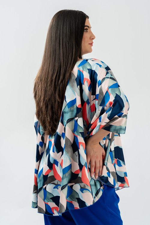 Bluza cu manseta din satin in tonuri de albastru