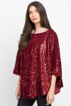 Bluza cu manseta din catifea rosie cu paiete 