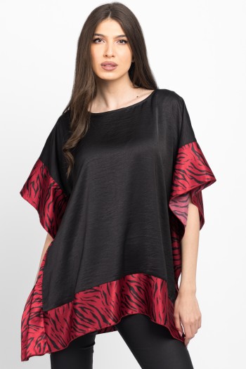 Bluza panou din satin animal print rosu 