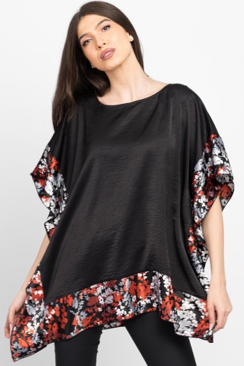 Bluza panou din satin imprimeu cu flori mici