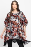 Bluza din satin cu franjuri imprimeu cu flori mici 