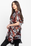 Bluza din satin cu franjuri imprimeu cu flori mici 