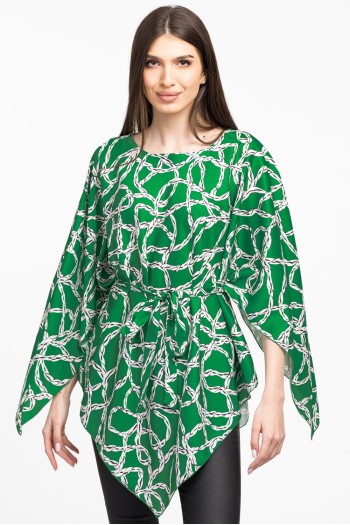 Bluza romb din satin verde imprimat