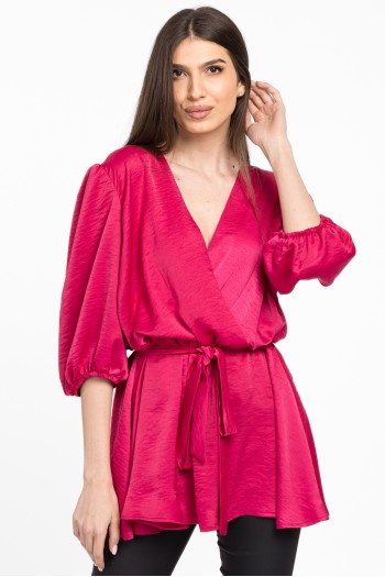 Bluza petrecuta din satin roz ciclam 