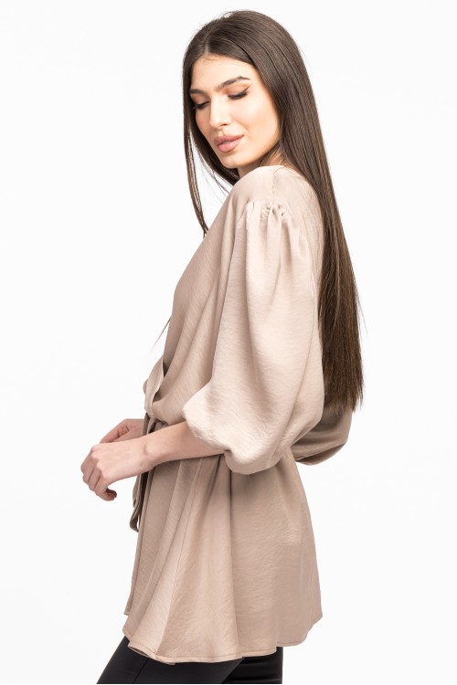Bluza petrecuta din satin bej 